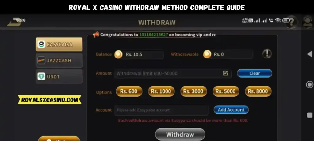 Royal X Casino withdraw